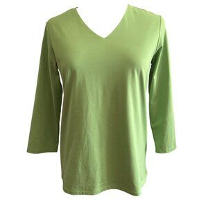 Lands End Womens Green V-Neck 3/4 Sleeve Top S 6-8 Nylon/Spandex Stretch